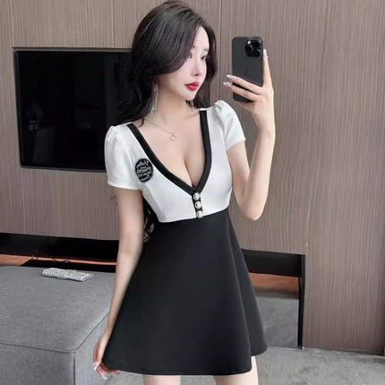Work Clothes Foot Bath Female Technician New Low-cut Sexy Waist Slim-fit Elegant Slim Dress Night Head Shop Clothes
