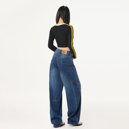 Bumi House# American Retro Design Sense Big Pocket Machete Jeans Women's Spring New Stitching Wide Leg Pants