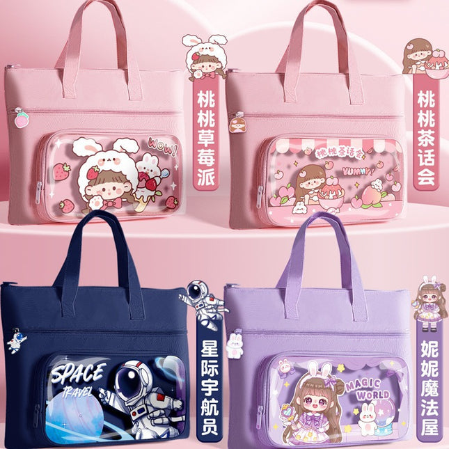 Student Handbag Tuttor Learning Carrying Book Bag Primary School Student Canvas Bag Learning Supplies Children Girl Homework File Bag