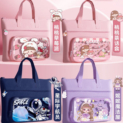 Student Handbag Tuttor Learning Carrying Book Bag Primary School Student Canvas Bag Learning Supplies Children Girl Homework File Bag