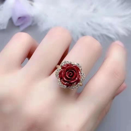 Natural Cinnabar Rose Flower Ring Pendant Earrings DIY Braided Ring Rose Flower Bracelet Bracelet Live Supply
