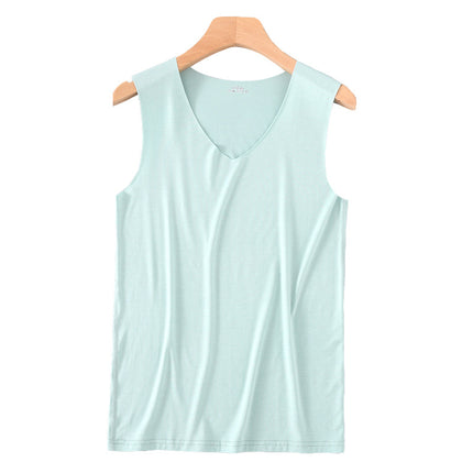 Men's Ice Silk Seamless Vest, White, Summer, Tight-Fitting, Wide Shoulder, V-Neck, Sports, Sleeveless, Thin Base Layer, One-Piece Drop Shipping