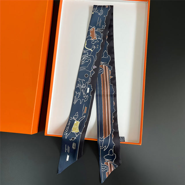 Korean New Animal Puppy Twill Decorative Women's Ribbon Tie Bag Ribbon Scarf Small Scarf