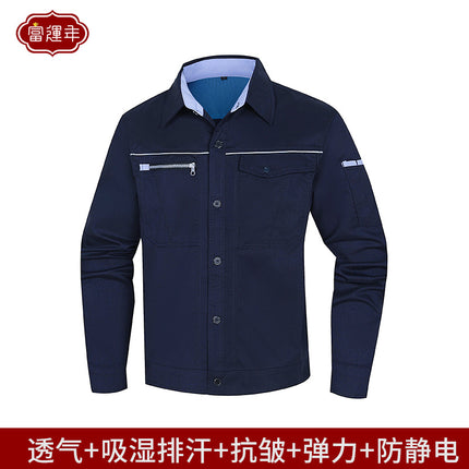 Summer and Autumn Elastic Long and Short-sleeved Work Clothes Men's Thin Wear-resistant Anti-static Short-sleeved Tooling Power Grid Labor Protection Clothing