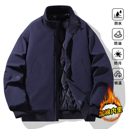 Casual Clothing for Men, Flight-Style Warm Clothing, Men's Hong Kong-Style Trench Coat, Youth Trendy Brand, 2025 Winter Fleece-Lined Thick Short Cotton Jacket