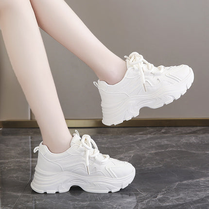 Full Leather Sports Shoes for Women Fleece-Lined 2025 New Spring & Fall Student Soft Sole Waterproof Anti-Slip White Thick Sole Dad Shoes