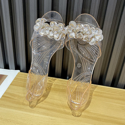 bingbing Sparkling Jelly Shoes Women's Summer Crystal Flat Heeled Fish Mouth Transparent Outer Wear Sandals Sanda