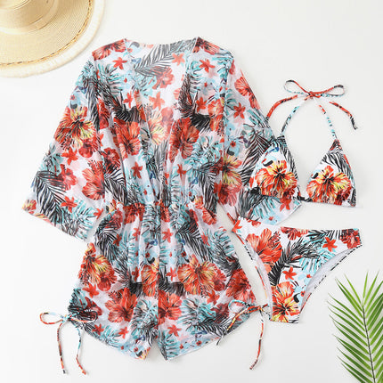 2025 New Sunscreen Printed Cover-Up Swimwear Women's European and American Cross-Border Bikini Three-Piece Set Separates Swimsuit Aliexpress