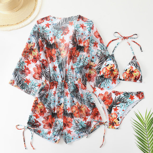 2025 New Sunscreen Printed Cover-Up Swimwear Women's European and American Cross-Border Bikini Three-Piece Set Separates Swimsuit Aliexpress