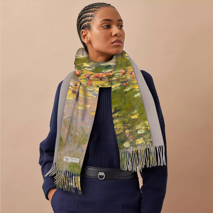 2023 Winter Monet green Sleeping Lotus women's cashmere-like tassel long scarf thick warm shawl scarf scarf scarf scarf