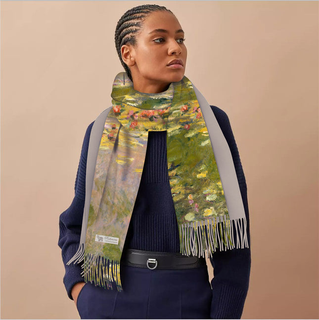 2023 Winter Monet green Sleeping Lotus women's cashmere-like tassel long scarf thick warm shawl scarf scarf scarf scarf