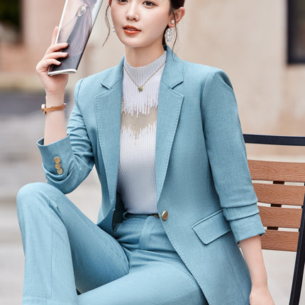 Professional Leisure Suit suit Women's 2024 Spring New Fashion Elegant Commuter Slim-fit Blue Suit Two-piece Set