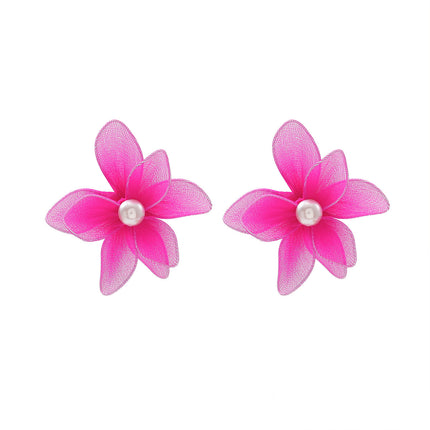 European and American Exaggerated Fabric Pearl Flower Atmospheric Earrings for Women, Light Luxury, High-End, Temperament, Fashion, European and American Cross-Border Supply