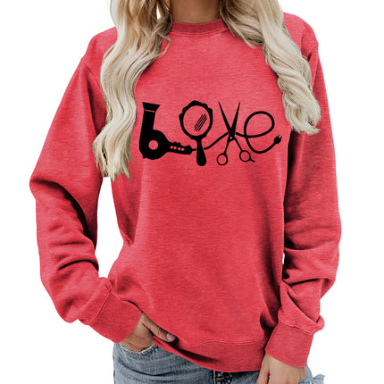 Hair Dryer Mirror Scissors Printed Round Neck Women's Top Sweatshirt Foreign Trade Supply Jacket Casual Loose European Size