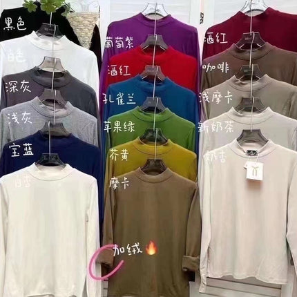 Brushed Thickeneded Small Stand-Up Collar Bottoming Shirt for Women in Spring, Autumn and Winter with Velvet and Thickeneding 2025 New Warm Top for Women