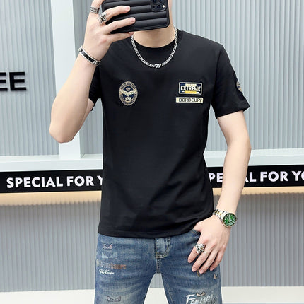 European Light Luxury 2024 Summer New Arrival Men's Short-Sleeved T-Shirt Printed Half-Sleeved Youth All-Match Trendy T-Shirt