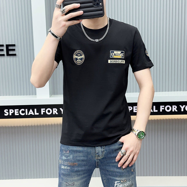 European Light Luxury 2024 Summer New Arrival Men's Short-Sleeved T-Shirt Printed Half-Sleeved Youth All-Match Trendy T-Shirt