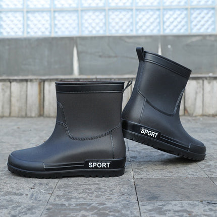 Cross-border Fashion Men's Rain Boots Mid-tube Rain Boots Non-slip Water Shoes Couple's fleece-lined Rubber Shoes Kitchen Car Wash Fishing Work Shoes
