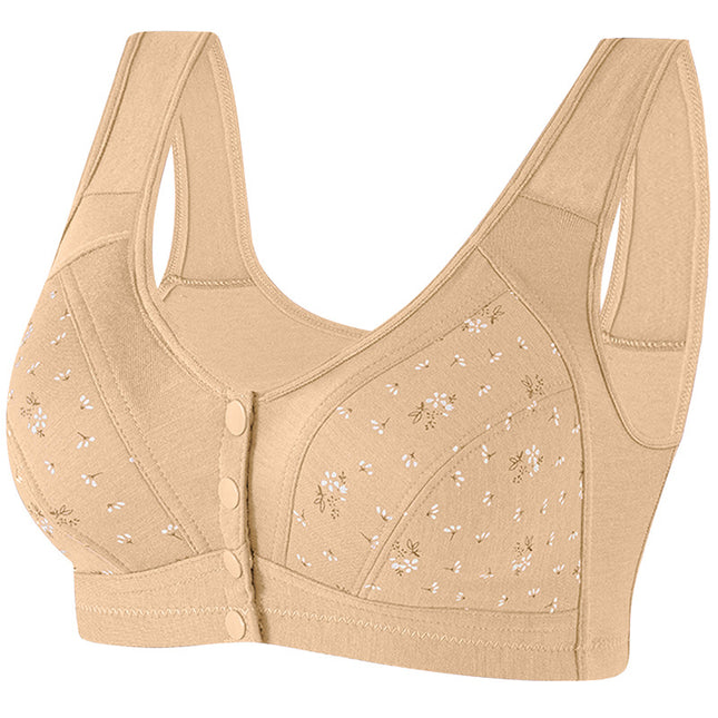 Front Button Breathable New Thin Large Size Middle-Aged and Elderly Wire-Free Bra Comfortable Cotton Vest Style Underwear