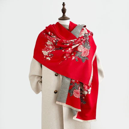 High-End Plum Blossom Scarf for Women, Imitation Cashmere Office Air-Conditioned Room Shawl, Winter Mother's Gift Scarf