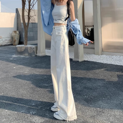 plus size Edge Narrow Straight Jeans Women's Autumn Trendy All-match High Waist Slimming Loose Wide Leg Trousers