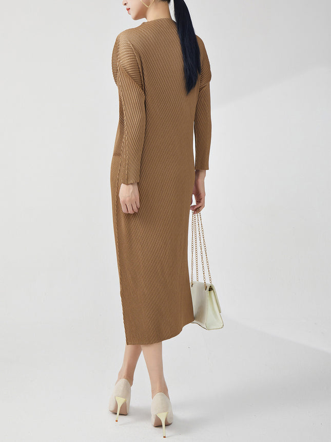 Early Autumn Women's Loose Long-sleeved All-match Fish-scale Pleated Miyake dress Western-style High-end Long Dress Elegant Base Dress