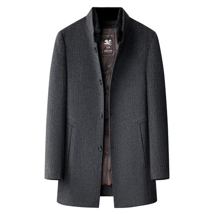 Double-Sided Cashmere Outwear Men's Mid-Length Stand-Up Collar Business Winter Mink Collar Detachable down Liner Woolen Outwear