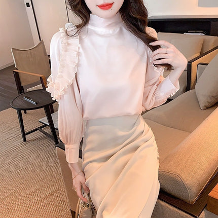 Early Spring 2025 New French Style Cold Design Sense Niche Wear Solid Color Collar Lace Chiffon Shirt