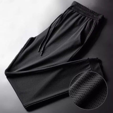 Men's Summer Thin Jogger Pants, Quick-Dry Breathable Ice Silk Mesh Elastic Five-Point Air Conditioning Pants, Loose Fit for Fitness and Casual Wear