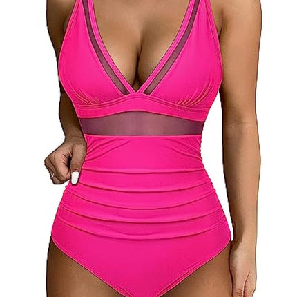 European and American Cross-border Explosions Women's Sexy Hollow Mesh Deep V Gather Perspective Bikini Bikini