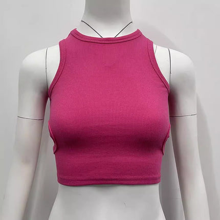 2024 Summer Cross-Border New I-Shaped Vest European and American Ins Sports Short Navel-Baring Cut Out Sleeveless Top for Women
