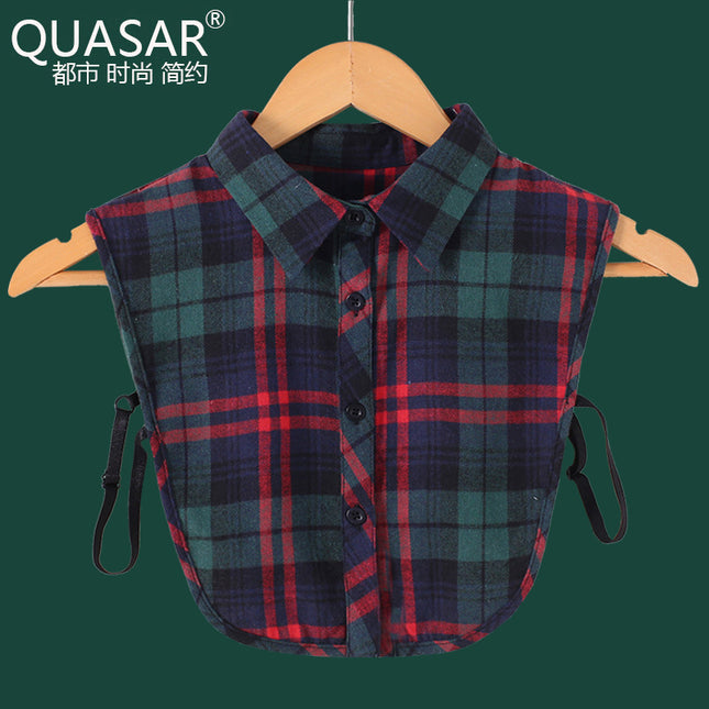 Autumn and Winter All-match Sanding Plaid Shirt Fake Collar Decorative Collar Lining Collar Thickened Women's College-style Multifunctional Collar