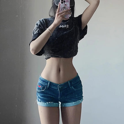 Hot~ Denim Shorts for Women 2024 Summer Hot Girl American Retro Hip-Covering Low-Waist Hot Slimming Look Super Shorts