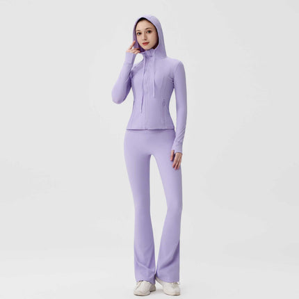 [in Stock] Ld Hooded Flared Jacket Set Top Women's Tight Elastic Fitness Sports Running Yoga Wear