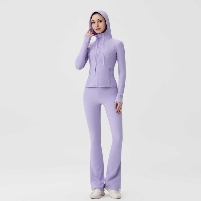 [in Stock] Ld Hooded Flared Jacket Set Top Women's Tight Elastic Fitness Sports Running Yoga Wear