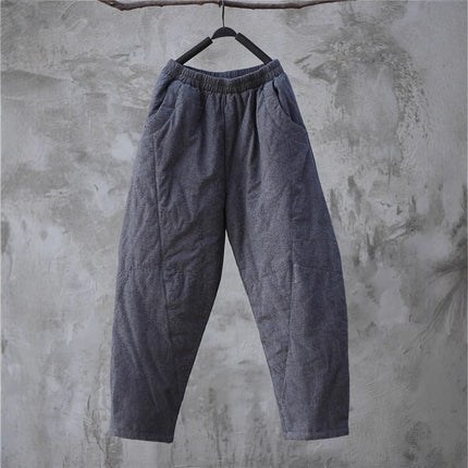 Literary Brushed Jacquard Cotton Pants 3 Colors Women's Winter Thickeneded Retro Casual Harem Pants Showing Longer Legs