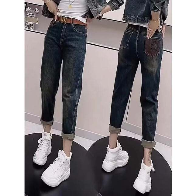 Pear-Shaped Figure Harlan Jeans Women's Autumn and Winter plus size Fat Sister mm High Waist Slimming Stretch Cropped Pants