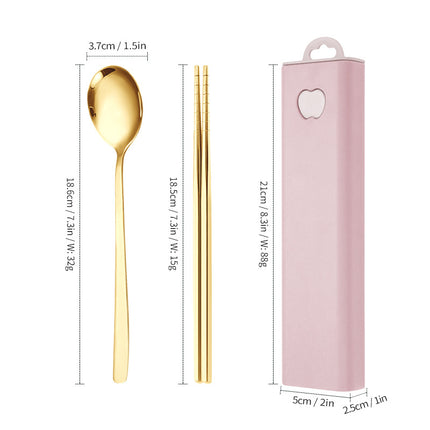 304 Stainless Steel Convenient Tableware Fork, Spoon and Chopsticks Three-Piece Set Outdoor Travel Student Storage Box Tableware Set