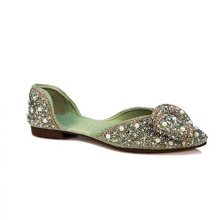 Flat Shoes for Women 2025 Spring and Summer New Retro Shallow Mouth Pointed Toe Soft Bottom Bean Shoes Bow Rhinestone Scoop Shoes