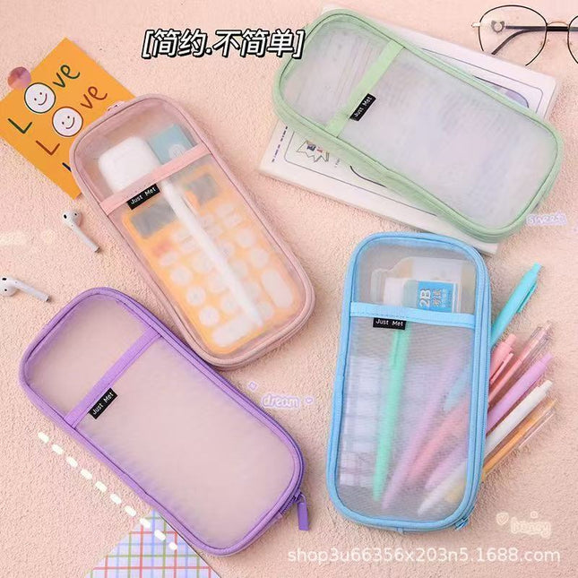 New Mesh Student Pencil Bag Transparent Simple Large-Capacity Stationery Bag Exam-Specific Student Pencil Bag Stationery Box