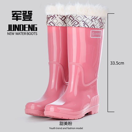New Style Rain Boots for Women, High-Top Rain Boots, Korean Style Non-Slip Waterproof Boots, Thickened and Wear-Resistant Work Overshoes, Long Waterproof Shoes