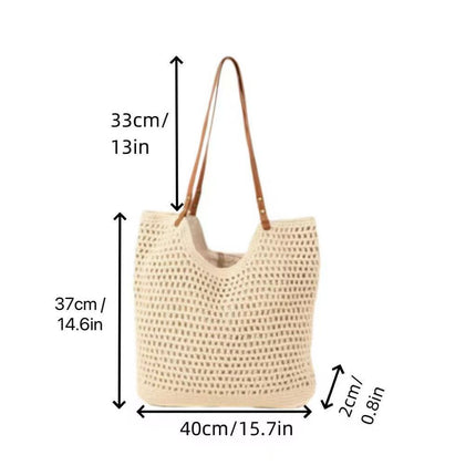 All-Match High-Grade Straw Woven Bag Cotton Bag Handmade Woven Bag Large Capacity Beach Bag Shoulder Bag Tote Bag Women