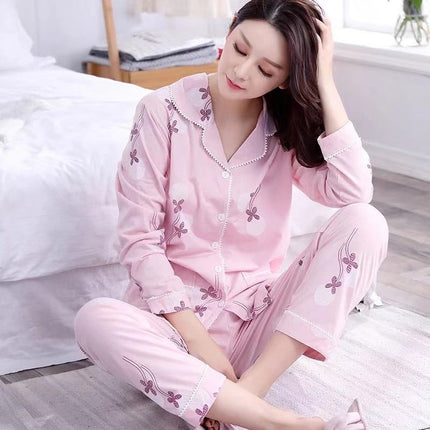 Pure Cotton Pajamas Women's Spring and Autumn Long-sleeved Cardigan Suit for Middle-aged and Elderly Mothers Large Size Outfit Home Clothes for Winter