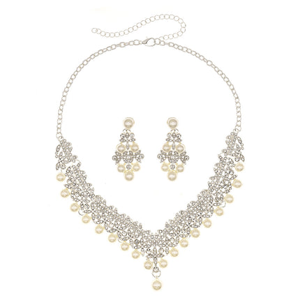 European and American Bride Jewelry Three-piece Suit High-class Dance Wedding Jewelry Alloy Diamond Crown Necklace Earrings suit