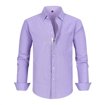 Low Price Clearance Oxford Zipper Shirt Men's Long-Sleeved Men's Business Casual Shirt Pure Color Amazon Export Style