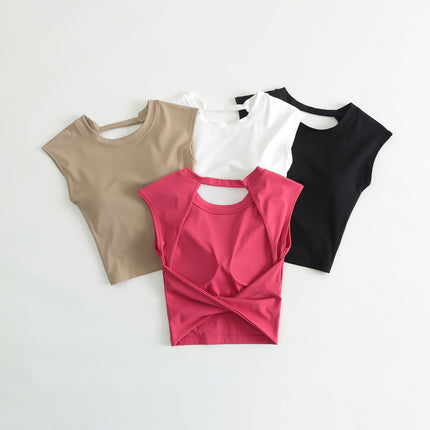 High-class Yoga Top with Chest Mat Yoga Clothing Sports Vest Women's Quick-drying Short-sleeved T-shirt Beautiful Back Fitness Top