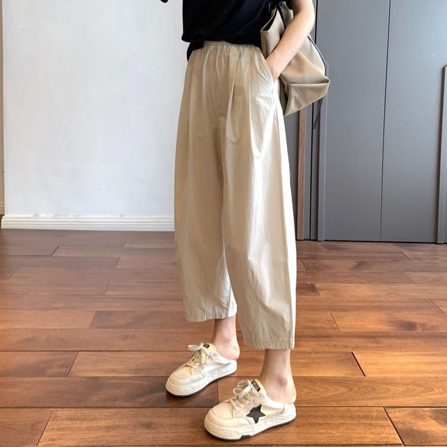 Japanese-Style High-Waisted Straight-Leg Cargo Pants for Women, Summer Thin 2025 New Cropped Carrot Pants, Loose Casual Wide-Leg Pants