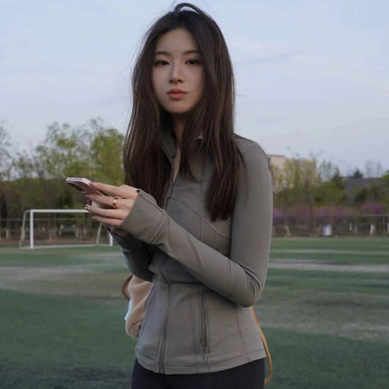 Lulu Same Style Spring and Autumn Women's Sports Jacket Yoga Clothes Top Casual Outdoor Collar Long Yoga Long Sleeve Jacket