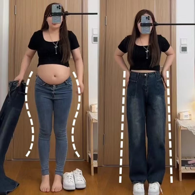 Pear Shape Figure Straight Leg Wide Leg Jeans Women's Spring and Summer 2025 New High Waist Loose Slimming Belly Covering Pants