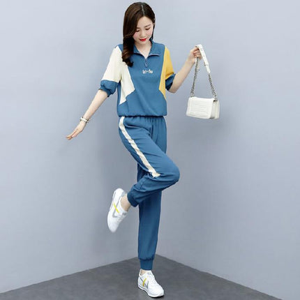 Fashion Set Women's 2023 Summer New Women's Clothing Age-reducing Western Style Sports Casual Two-piece Set Foot Set Pants